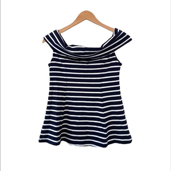 Anthro Maeve blouse women's XS navy blue stripe off the shoulder nautical top - Picture 1 of 9